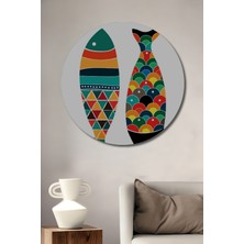 Teona Ahşap Renk Cümbüşü Balık Sanat Tablosu Ahşap Dekoratif Tablo Yuvarlak Duvar Tablosu
