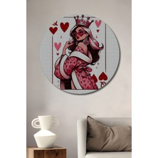 Teona Ahşap Kraliçe Kartı Sulu Boya Görünümlü Dekoratif Ahşap Tablo Yuvarlak Duvar Tablosu