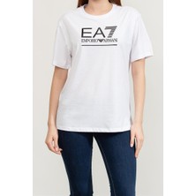 EA7 Kadın Tam Kalıp Kısa Kollu Büyük Logolu T-Shirt - Beyaz