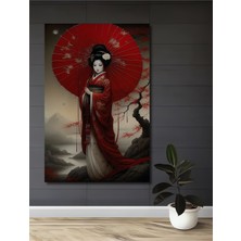 Teona Ahşap Japon Güzeli Geisha Kırmızı Yağlı Boya Görünümlü Ahşap Dekoratif Ev,antre,salon,ofis,mutfak Tablo