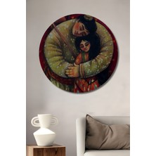 Teona Ahşap Anneli Babalı Sevgi Sanatı Ahşap Dekoratif Tablo Yuvarlak Duvar Tablosu