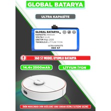 Global Batarya 360 S7 Uyumlu Akıllı Robot Süpürge Bataryası 14.8V 3500MAH Li-Ion Pil (Ultra Kapasite)