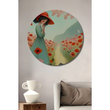 Teona Ahşap Kırmızı Şapkalı Kız ve Köpeği Sulu Boya Görünümlü Ahşap Dekoratif Tablo Yuvarlak Duvar Tablosu