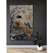 Teona Ahşap Japon Güzeli ve Mavi Kuşlar Yağlı Boya Görünümlü Ahşap Dekoratif Ev,antre,salon,ofis,mutfak Tablo