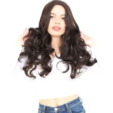 Bigelal Yoğun Dalgalı Fiber Sentetik Uzun Perçemsiz Peruk/kahverengi