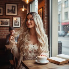 Bigelal Uzun Su Dalgası Fiber Sentetik Peruk / Kumral / Bal Köpüğü Ombre ve Platin Röfleli