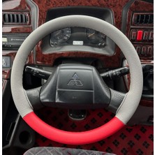 Hasbay Dikişli Direksiyon Kılıfı Gri Deri Kırmızı Deri Siyah Dikişli Prestij Otobüs Için