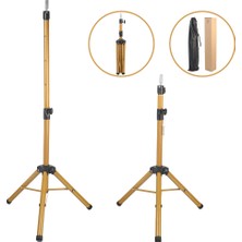 Bigelal Kuaför Eğitim Mankeni Için Metal Tripod / Simli Gold + Taşıma Çantası