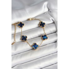 Shopwave 316L Çelik Sedefli Lacivert Gold Renk Yonca Kadın Bileklik - TJ-BB6964