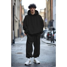 Yakamel Erkek Oversıze 3iplik Kapüşonlu Kanguru Cep Eşofman Takımı