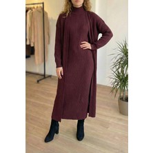 Niche Thread Fitili Triko Tesettür Hırkalı Takım - Bordo