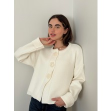 Retrobird Tasarım Çiçek Düğmeli Ceket Hırka Kadın Ekru