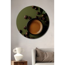 Teona Ahşap Kahve Keyfi Sulu Boya Görünümlü Ahşap Dekoratif Tablo Yuvarlak Duvar Tablosu