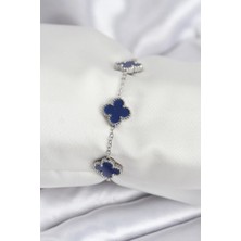 Shopwave 316L Çelik Zincir Gümüş Renk Lacivert Yonca Kadın Bileklik - TJ-BB7958