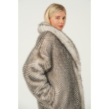 Eva Clothing Kadın Bej Lüks Uzun Suni Kürk Kaban