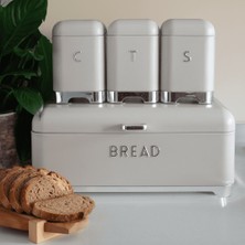 Sarkap Home Açık Gri Galvaniz Seti - Büyük Boy Bread Ekmeklik & 3'lü Tea Coffee Sugar Saklama Kutusu