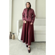 Tesettür Diyarı Etnik Desen Scuba Tesettür Takım- Bordo