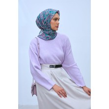 Silk Home Soft Pamuk Eşarp Patina Leylak Vizon Geometrik Desenli Hafif Dokulu 90X90