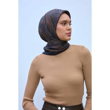 Silk Home Viskon Karışımlı Eşarp Lacivert Zemin Yeşil-Hardal Desenli Kaymaz Dokulu 90X90