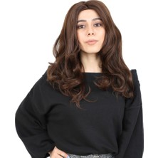 Kahkülsüz Fiber Sentetik Orta Boy Dalgalı Peruk / Kahve Karamel