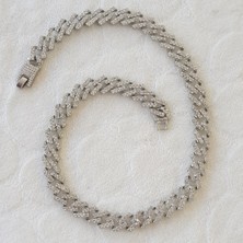 Canka 1,5 cm Taşlı Cuban Zincir Unisex