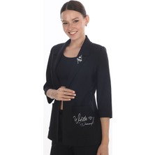 White Diamond Cep Detaylı Broşlu Ceket 38 - Siyah