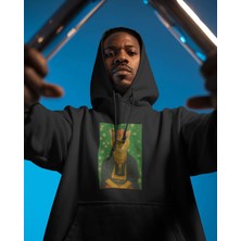 Muhtar Store Frida Kahlo Esintili Kedi Baskılı Siyah Hoodie – Unisex Kapüşonlu Sweatshirt