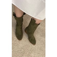 Poteen Ptn Stelli Kadın Süet Kısa Topuk Delikli Yazlık Bot P100-BEJ