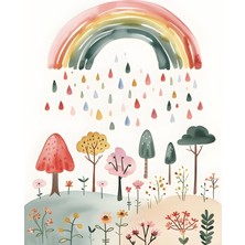 Fuart.Co Gökkuşağı Yağmuru Dijital Baskı Çocuk Posteri (Çerçevesiz) COFU