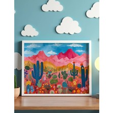 Fuart.Co Mavi Kaktüsler Dijital Baskı Çocuk Posteri (Çerçevesiz) COFU