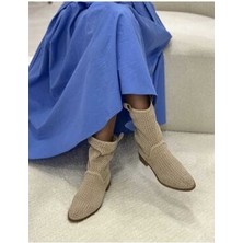 Poteen Ptn Stelli Kadın Süet Kısa Topuk Delikli Yazlık Bot P100-BEJ