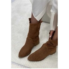 Poteen Ptn Stelli Kadın Süet Kısa Topuk Delikli Yazlık Bot P100-BEJ