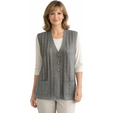 BURSPA Rahat Kesim Mevsimlik Merserize Anne Kadın Gri Yelek