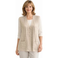 BURSPA Rahat Kesim Mevsimlik Merserize Anne Kadın Krem Yelek