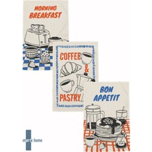 Marte Home Brunch - Renkli Baskılı 3'lü Set 40X60 Mutfak Havlusu, Kurulama Bezi