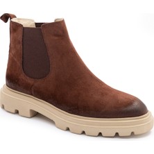 930 Erkek Kalın Tabanlı Tümyüz Lastikli Bot Kahve Nubuk Deri