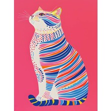 Fuart.Co Çizgili Kedi Pop Art Dijital Baskı Çocuk Posteri (Çerçevesiz) COFU