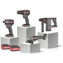 Grogh Kömürsüz Motorlu Çift Akülü 4'lü Set GRX9201S - Akülü Darbeli Matkap +Akülü Torklu Vidalama + Akülü Avuç Taşlama + Akülü Kırıcı Delici