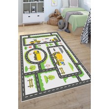 Pelura Halı Inşaat Araçları Yol Desenli Yıkanabilir Kaymaz Taban Çocuk Oyun Halısı