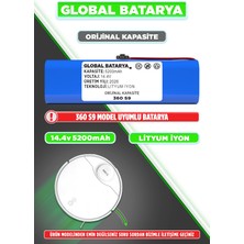 Global Batarya 360 S9 Uyumlu Akıllı Robot Süpürge Bataryası 14.4V 5200MAH Li-Ion Pil (Orijinal Kapasite)