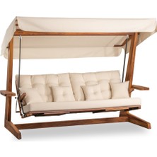 Aida Swings Luna 2600 Premium – 5 Kişilik İroko Ayak Uzatma ve Yatak Olma Özellikli Bahçe/Balkon/ Teras Salıncağı/Krem