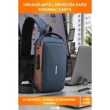 Letsii Powerbank Destekli USB Şarj Girişli Su Geçirmez Şifreli Kilitli Erkek Ön Göğüs Çantası
