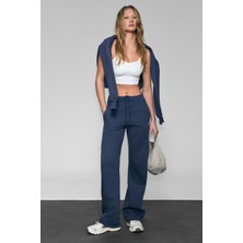 Urban Beat Clayt Kadın Polarlı ve Yumuşak Kumaşlı Çift Cepli Baskı Detaylı Relaxed Lacivert Eşofman Altı