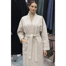 Mare Butik Kuşaklı Cepli Modern Kaban Ekru