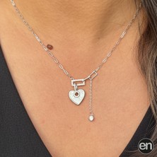 Gümüş Sedefli Sallantılı Kalp Kolye 925ct.