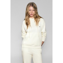 Urban Beat Jıngso Kadın Polarlı Yumuşak Kapüşonlu Kanguru Cepli Baskı Detaylı Ekru Sweatshirt