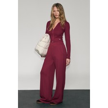 Urban Beat Nexa Kadın Yumuşak ve Esnek Kumaşlı Baskı Detaylı Relaxed Bordo Eşofman Altı