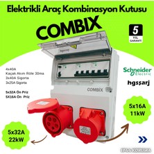 Hgsşarj "combix" Elektrikli Araç Şarj Kutusu Şarj Cihazı Kombinasyon Kutusu 22KW 11KW Trifaze Kaçak Akım Röle 5X32A + 5X16A "schneider"