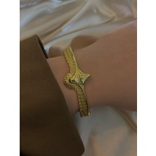 MonCherietr Winea Pirinç Üzeri Altın Kaplama Kelepçe Bileklik