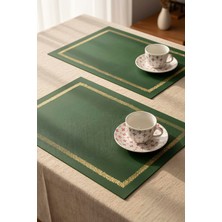 Yeşil Gold Çerçeve Nakışlı 2'li Amerikan Servis Seti